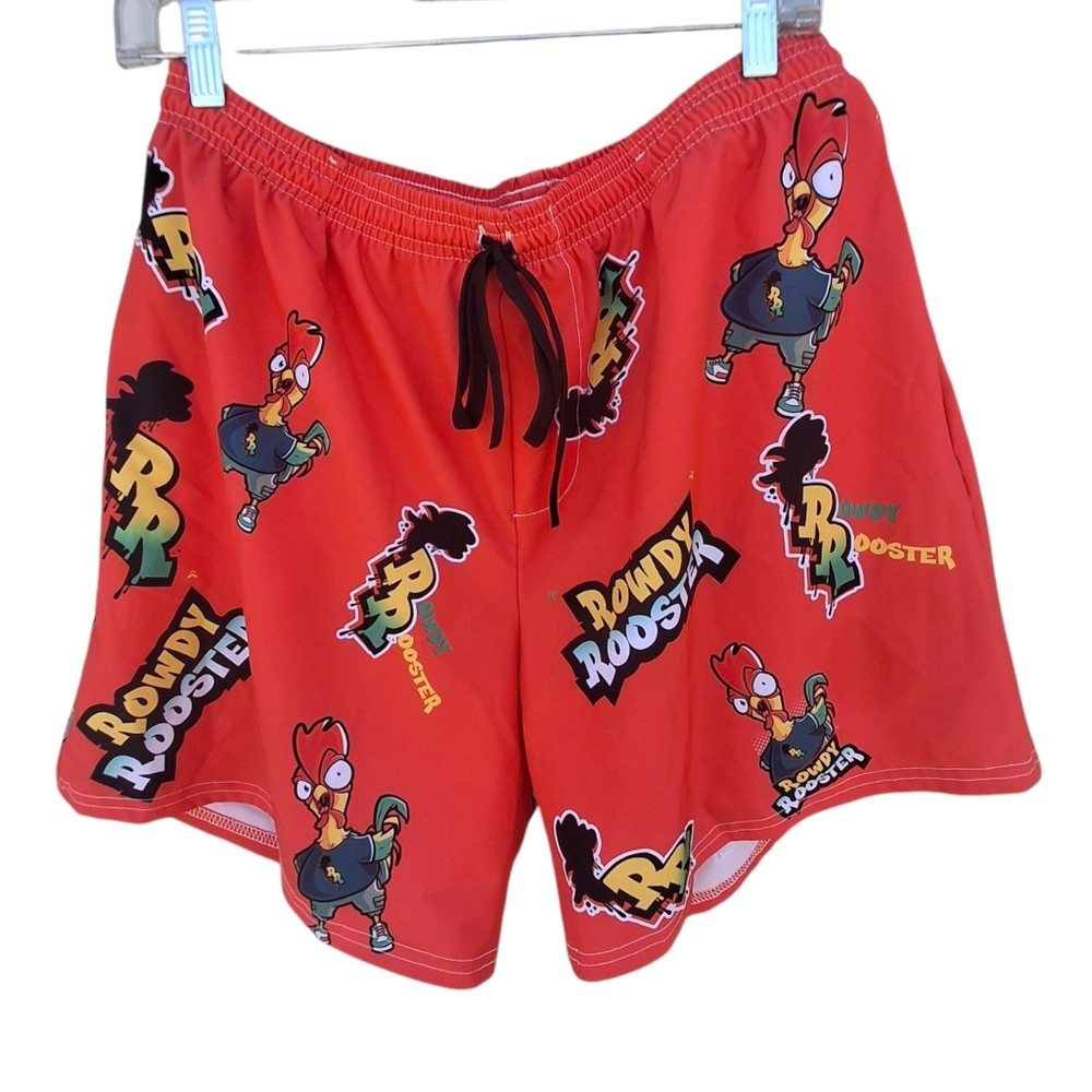 Rowdy Rooster Get Your Swim On All-Over Print Red Swim Trunks Men Size XL / 36